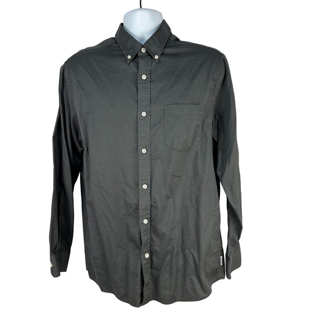 Rowm Mens Long Sleeve Button Down Shirt Solid Black Size L